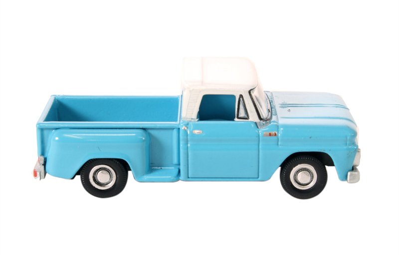 1965 Chevrolet C10 Stepside Pickup Truck Light Blue with White Top 1/87 (HO) Scale Diecast Model Car by Oxford Diecast view 2