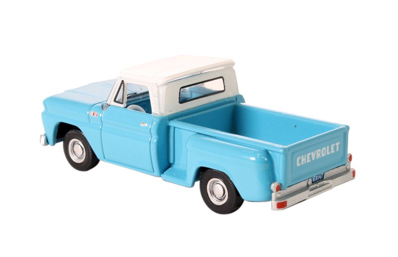 1965 Chevrolet C10 Stepside Pickup Truck Light Blue with White Top 1/87 (HO) Scale Diecast Model Car by Oxford Diecast view 3
