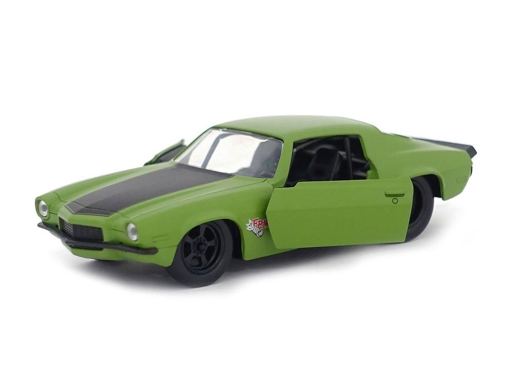 Dom's 1973 Chevrolet Camaro "F-Bomb" Matt Green with Black Hood Stripe "Fast & Furious" Movie 1/32 Diecast Model Car by Jada view 3