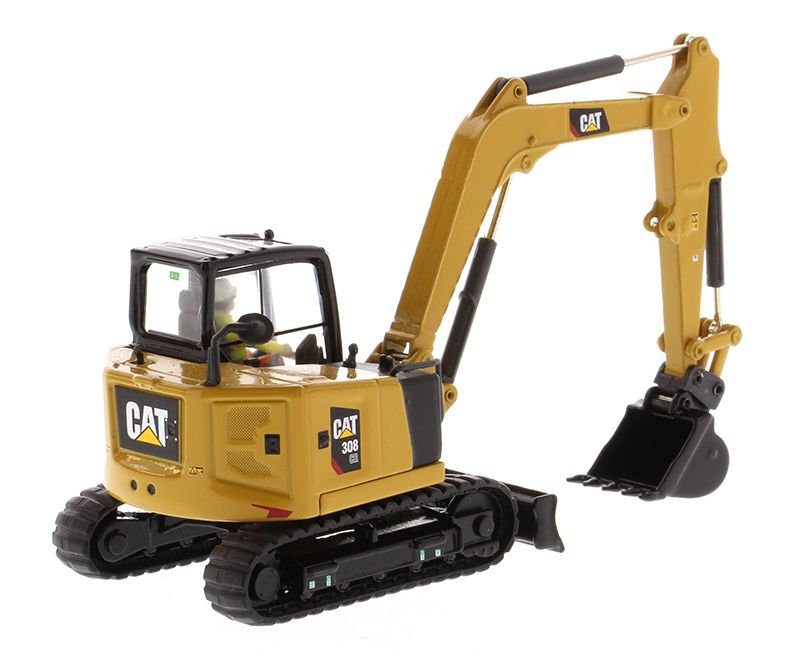 CAT Caterpillar 308 CR Next Generation Mini Hydraulic Excavator with Work Tools and Operator "High Line" Series 1/50 Diecast Model by Diecast Masters view 3