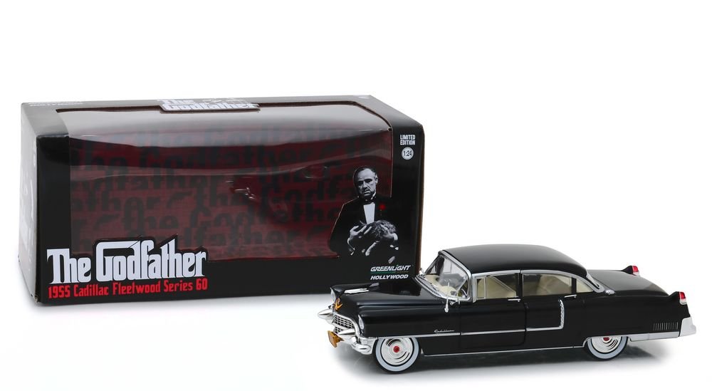 1955 Cadillac Fleetwood Series 60 Black "The Godfather" (1972) Movie 1/24 Diecast Model Car by Greenlight view 3