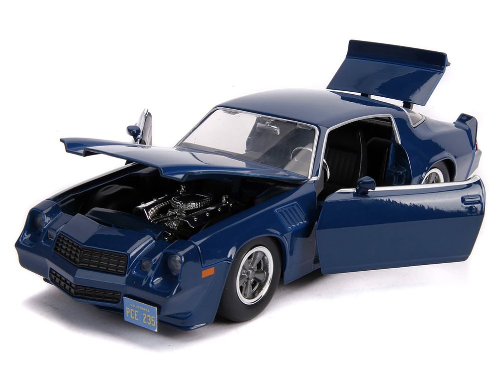 Billy's Chevrolet Camaro Z28 Dark Blue with Collectible Coin "Stranger Things" (2016) TV Series 1/24 Diecast Model Car by Jada view 3