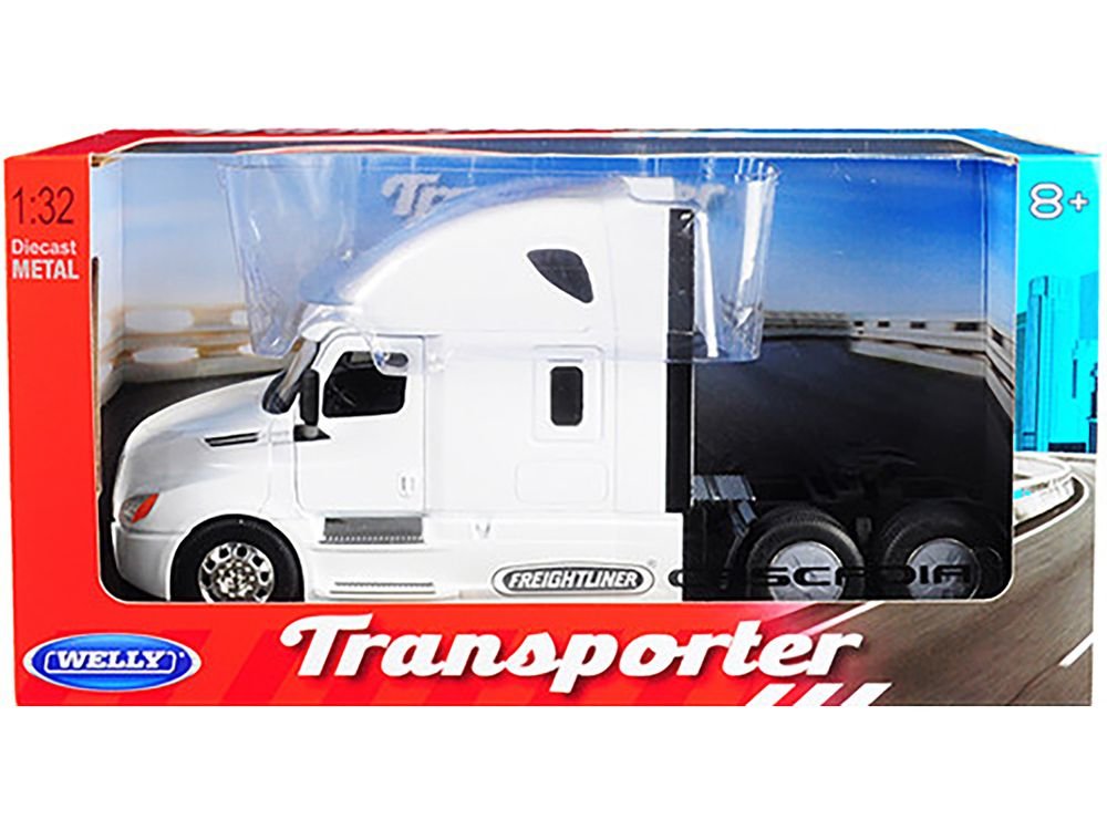 Freightliner Cascadia Truck White "Transporter" 1/32 Diecast Model by Welly view 3
