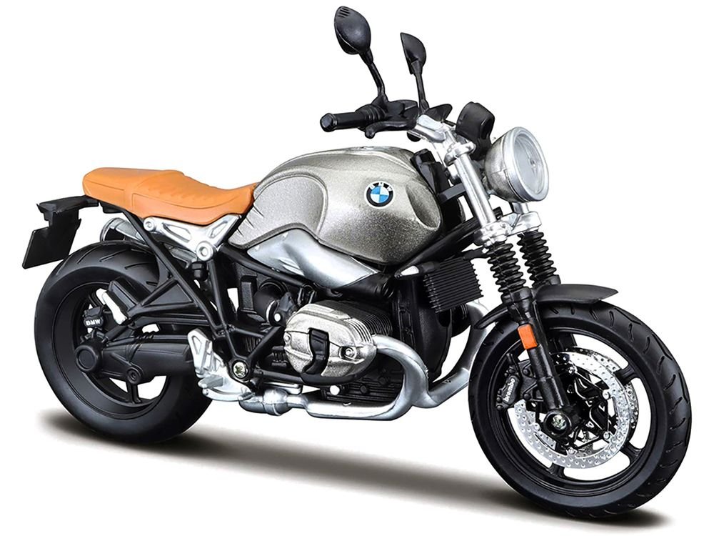 BMW R nineT Scrambler Meatllic Gray with Plastic Display Stand 1/12 Diecast Motorcycle Model by Maisto view 2