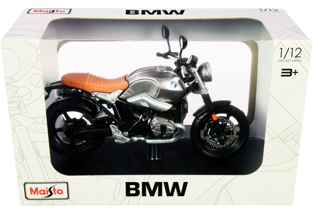 BMW R nineT Scrambler Meatllic Gray with Plastic Display Stand 1/12 Diecast Motorcycle Model by Maisto view 3