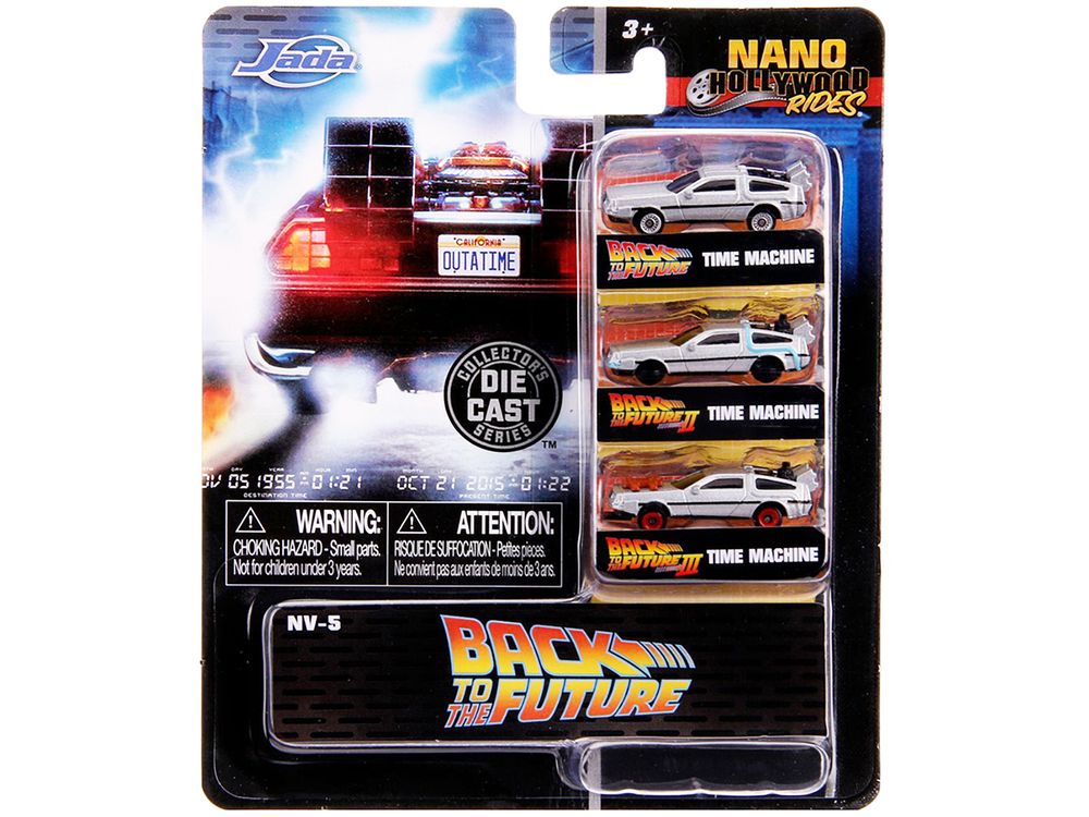 "Back to the Future" Time Machine 3 piece Set "Nano Hollywood Rides" Diecast Model Cars by Jada view 3