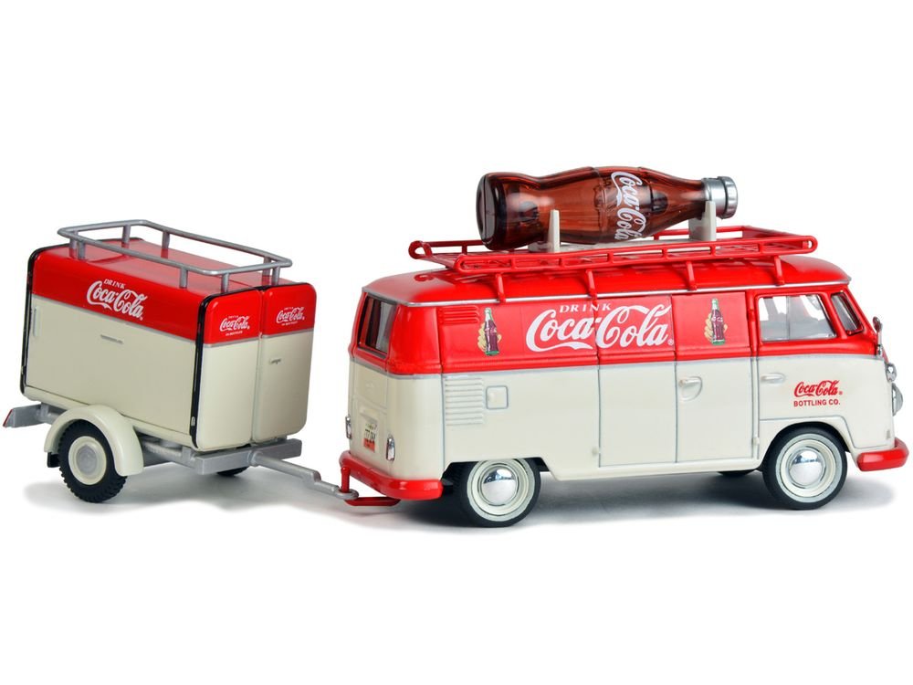1960 Volkswagen T1 Kombi Van with Trailer Red and Cream "Coca Cola" 1/43 Diecast Model Car by Motorcity Classics view 2