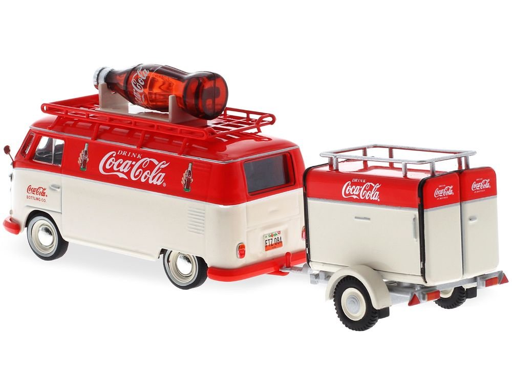 1960 Volkswagen T1 Kombi Van with Trailer Red and Cream "Coca Cola" 1/43 Diecast Model Car by Motorcity Classics view 3
