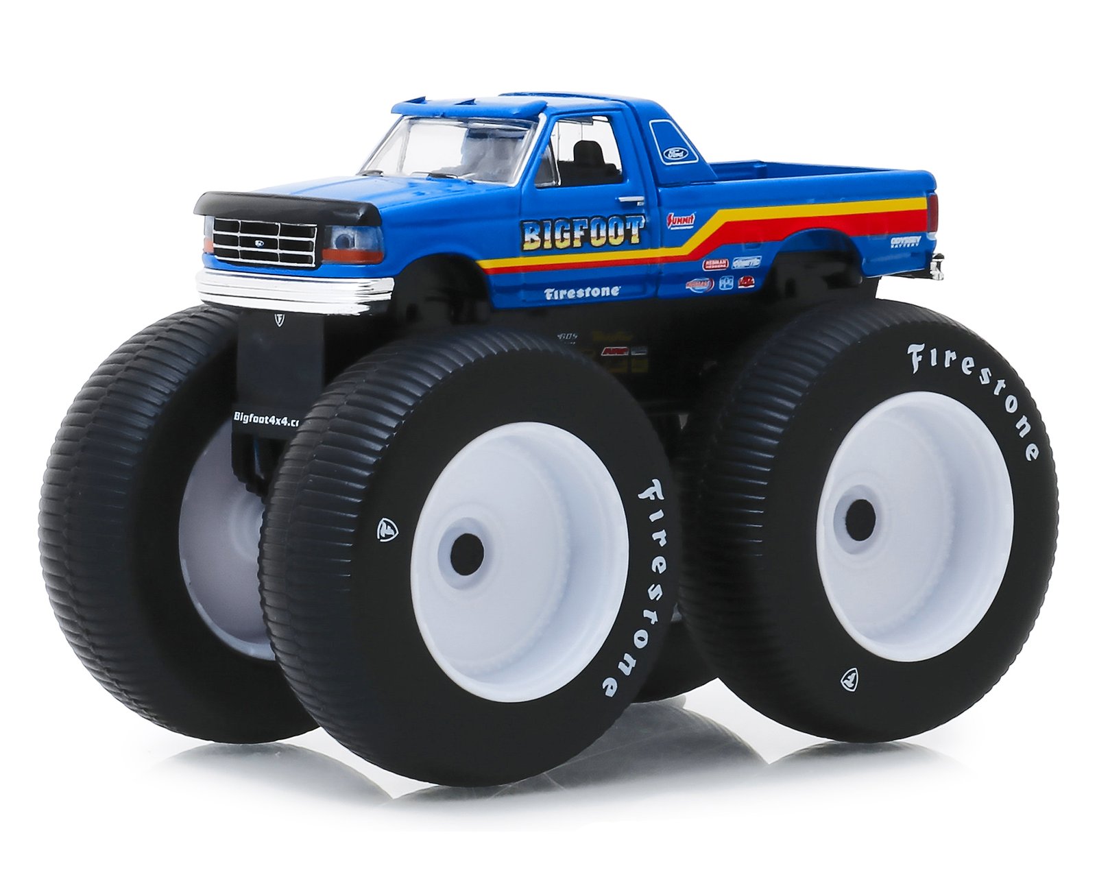 1996 Ford F-250 Monster Truck "Bigfoot #7" Metallic Blue with Stripes "Kings of Crunch" Series 5 1/64 Diecast Model Car by Greenlight view 2