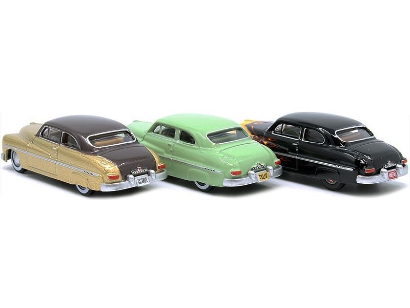 1949 Mercury Set of 3 Cars "70th Anniversary" 1/87 (HO) Scale Diecast Model Cars by Oxford Diecast view 2