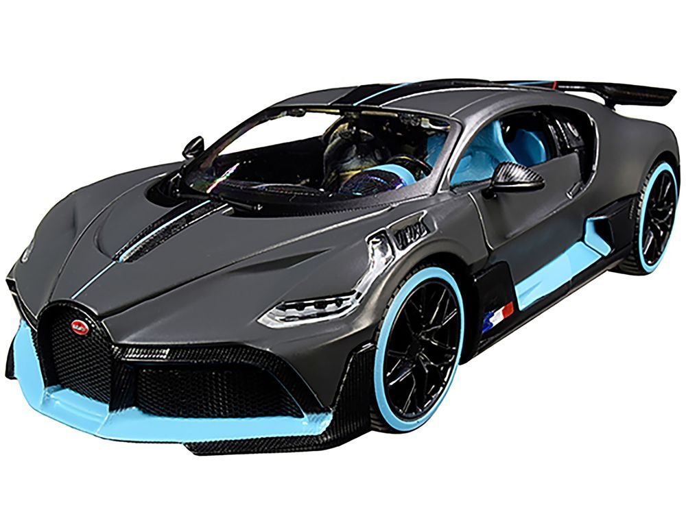 Bugatti Divo Satin Charcoal Gray with Carbon and Blue Accents "Special Edition" 1/24 Diecast Model Car by Maisto view 2