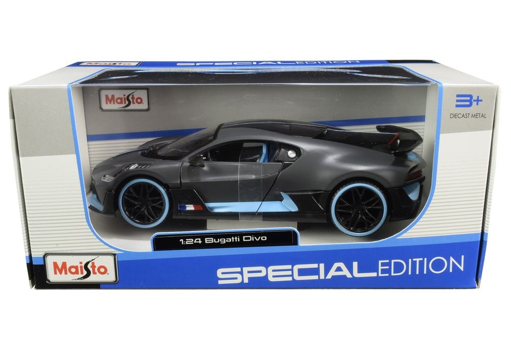Bugatti Divo Satin Charcoal Gray with Carbon and Blue Accents "Special Edition" 1/24 Diecast Model Car by Maisto view 3