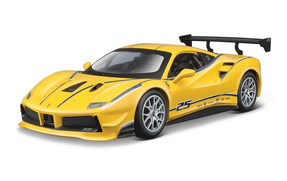 Ferrari 488 Challenge #25 Yellow with Blue Stripes "Ferrari Racing" 1/24 Diecast Model Car by Bburago view 2