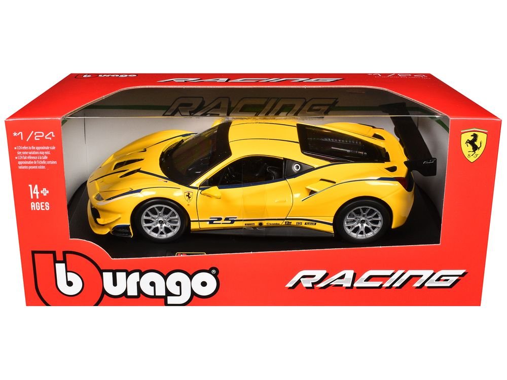 Ferrari 488 Challenge #25 Yellow with Blue Stripes "Ferrari Racing" 1/24 Diecast Model Car by Bburago view 3
