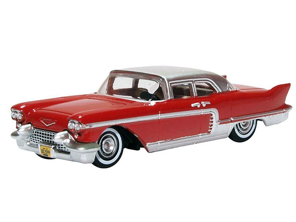 1957 Cadillac Eldorado Brougham Dakota Red with Silver Metallic Top 1/87 (HO) Scale Diecast Model Car by Oxford Diecast view 2