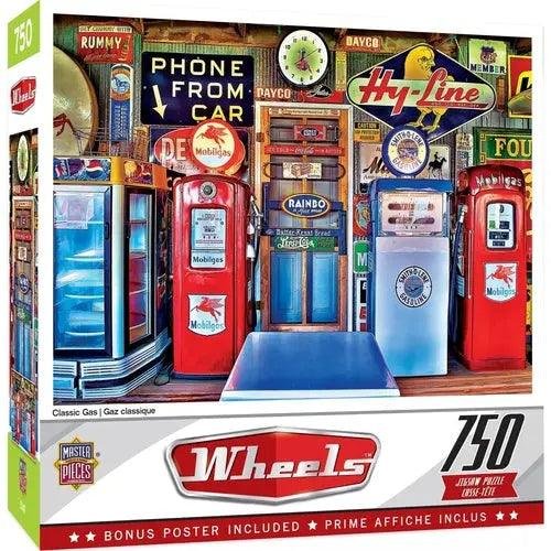 WHEELS CLASSIC GAS - 750 PIECE JIGSAW PUZZLE BY LINDA BERMAN