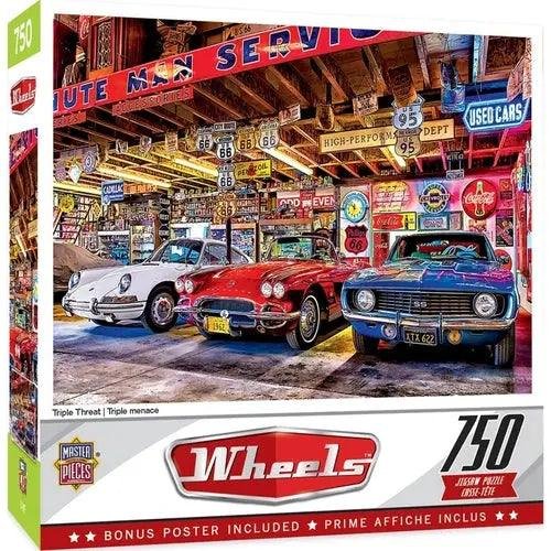 WHEELS TRIPLE THREAT - 750 PIECE JIGSAW PUZZLE BY LINDA BERMAN