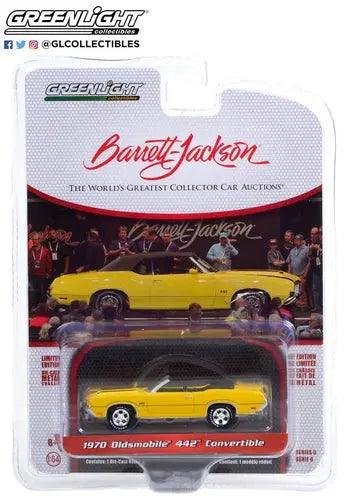 Greenlight - Barrett Jackson 1970 Oldsmobile® 442™ Convertible in Sebring Yellow with Black Stripes view 2