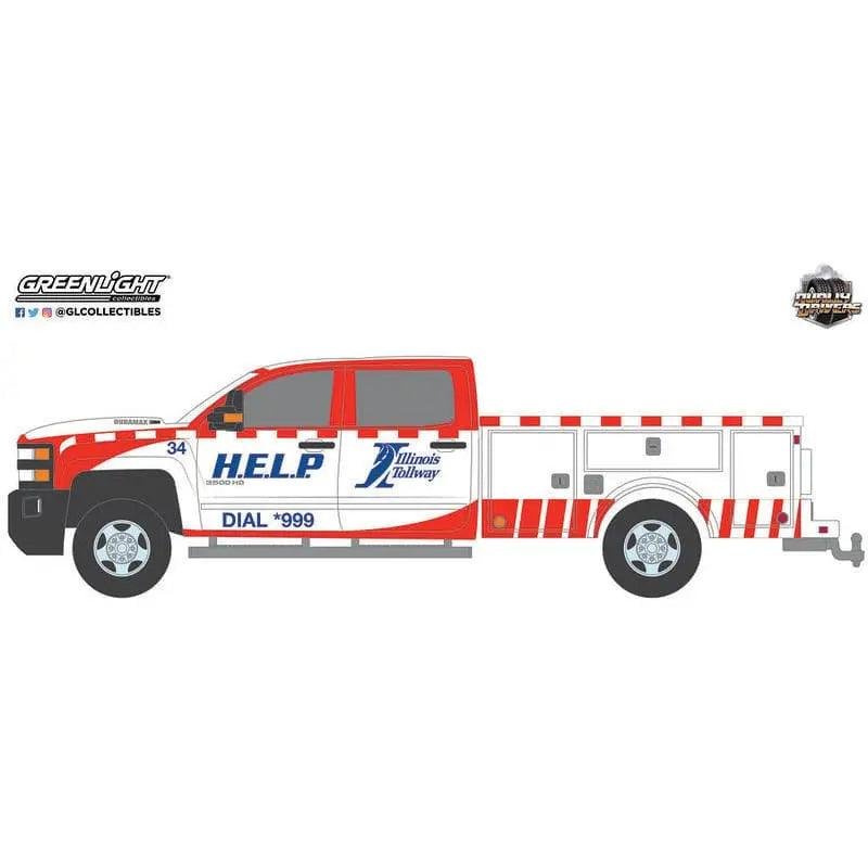 Greenlight - 2018 Chevrolet Silverado 3500 Dually Service Bed - Illinois Tollway -1:64 diecast view 2