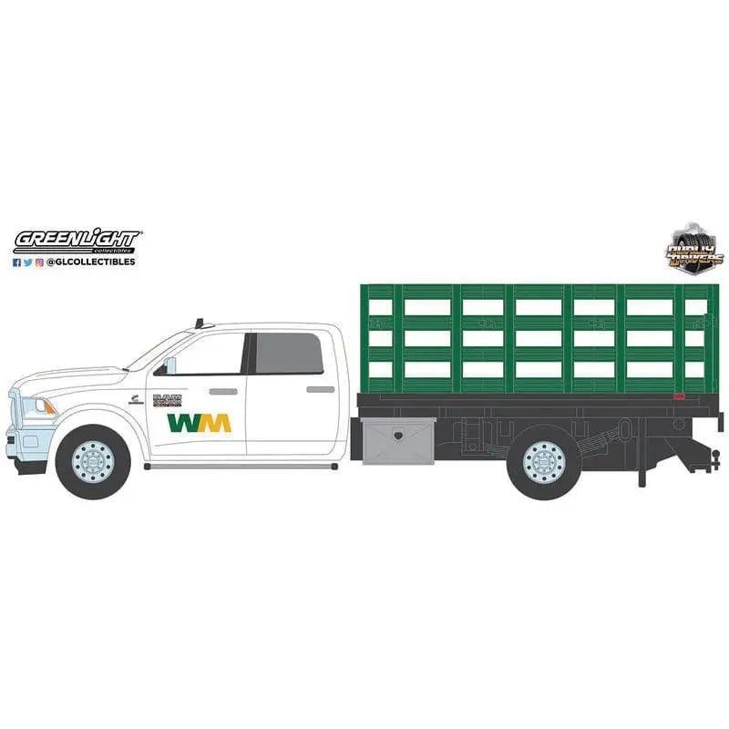 Greenlight - 2018 Ram 3500 Dually Stake Truck - Waste Management -1:64 diecast view 2