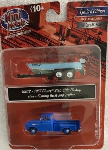 Classic Metal Works 1957 Chevy Step Side Pickup Truck w/Fishing Boat & Trailer