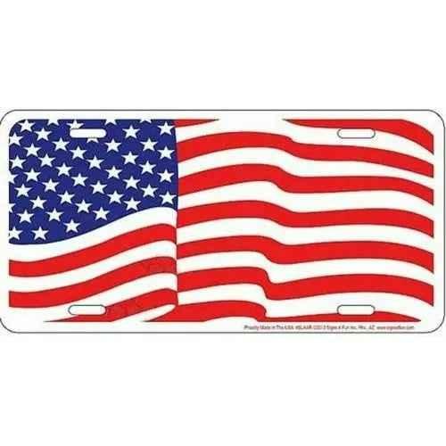 License Plate: US Flag Waving Sign view 2