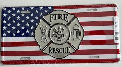License Plate: Fire & Rescue US Flag - License Sign